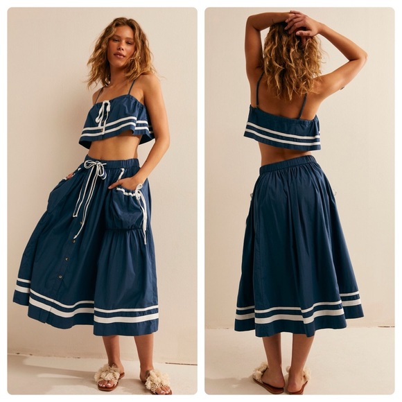 Free People Dresses & Skirts - NWT Free People Fischer 100% Cotton Skirt Set Dark Denim Combo Blue XS